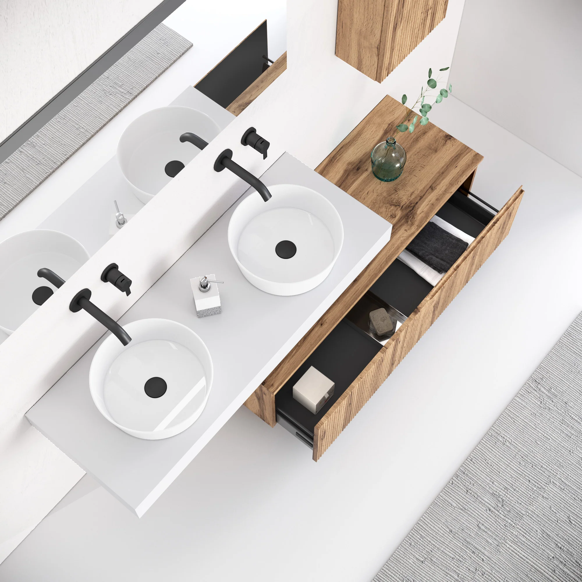 Composizione doppio lavabo 6 pezzi ZIP bianco / quercia - Image 2