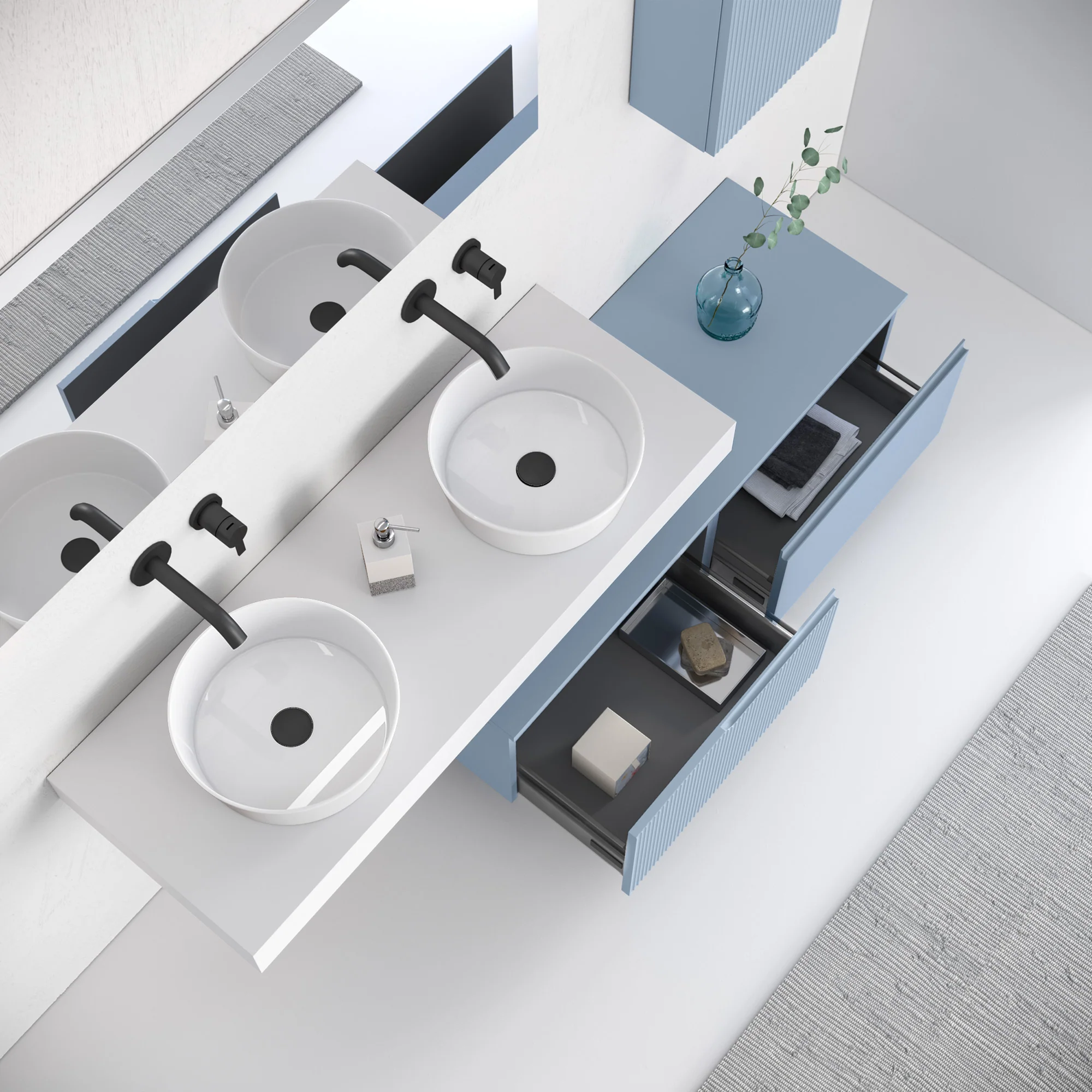 Composizione doppio lavabo 7 pezzi ZIP bianco / azzurro tiffany - Image 2