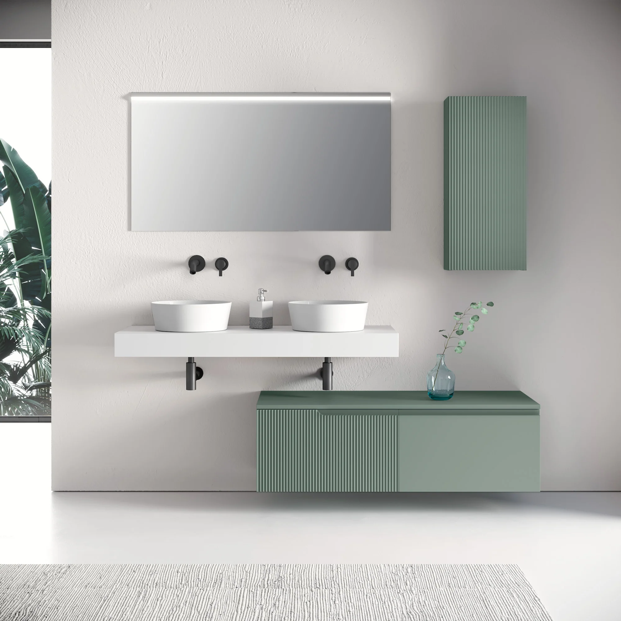 Composizione doppio lavabo 7 pezzi ZIP bianco / salvia