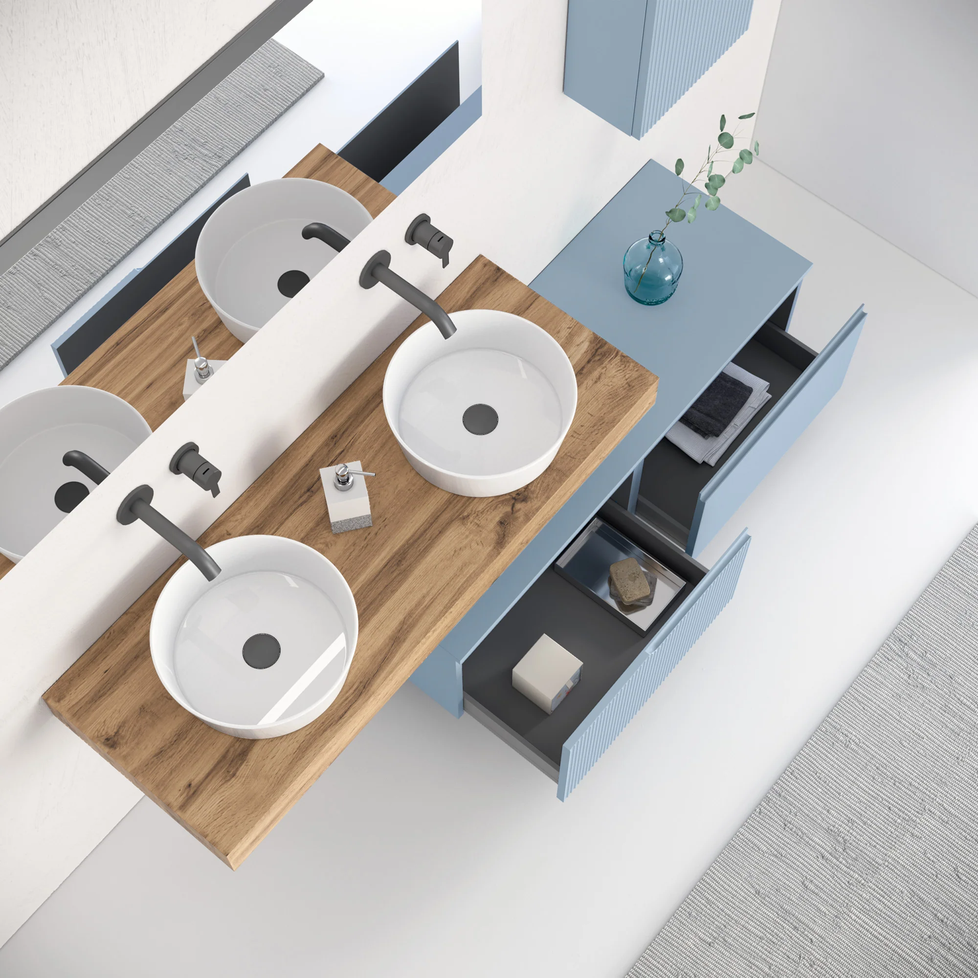 Composizione doppio lavabo 7 pezzi ZIP quercia / azzurro tiffany - Image 2