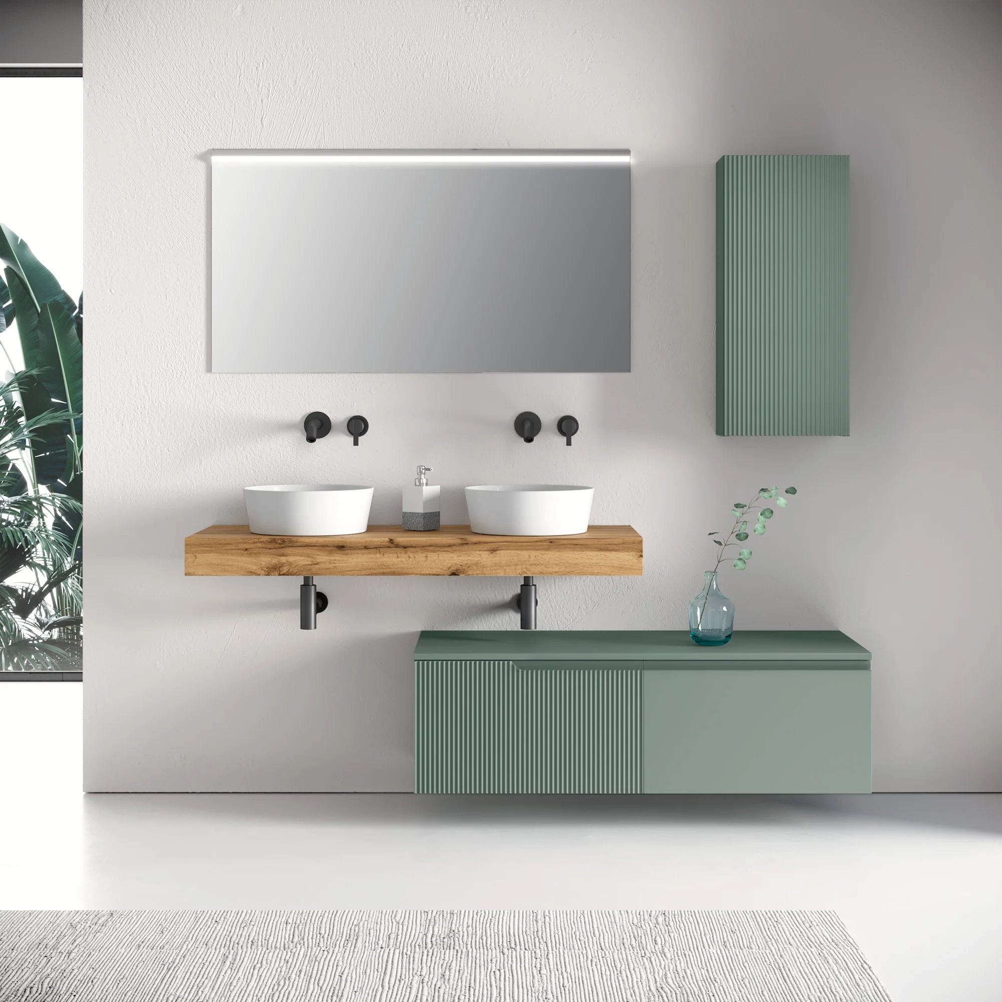 Composizione doppio lavabo 7 pezzi ZIP quercia / salvia