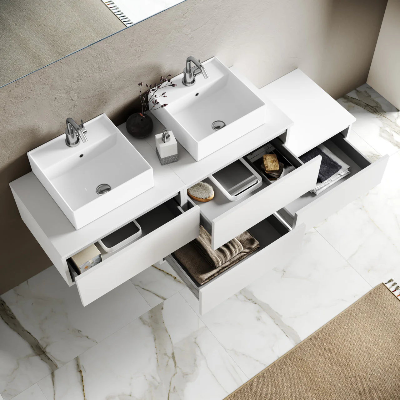 Composizione doppio lavabo 8 pezzi YOKA bianco - Image 2