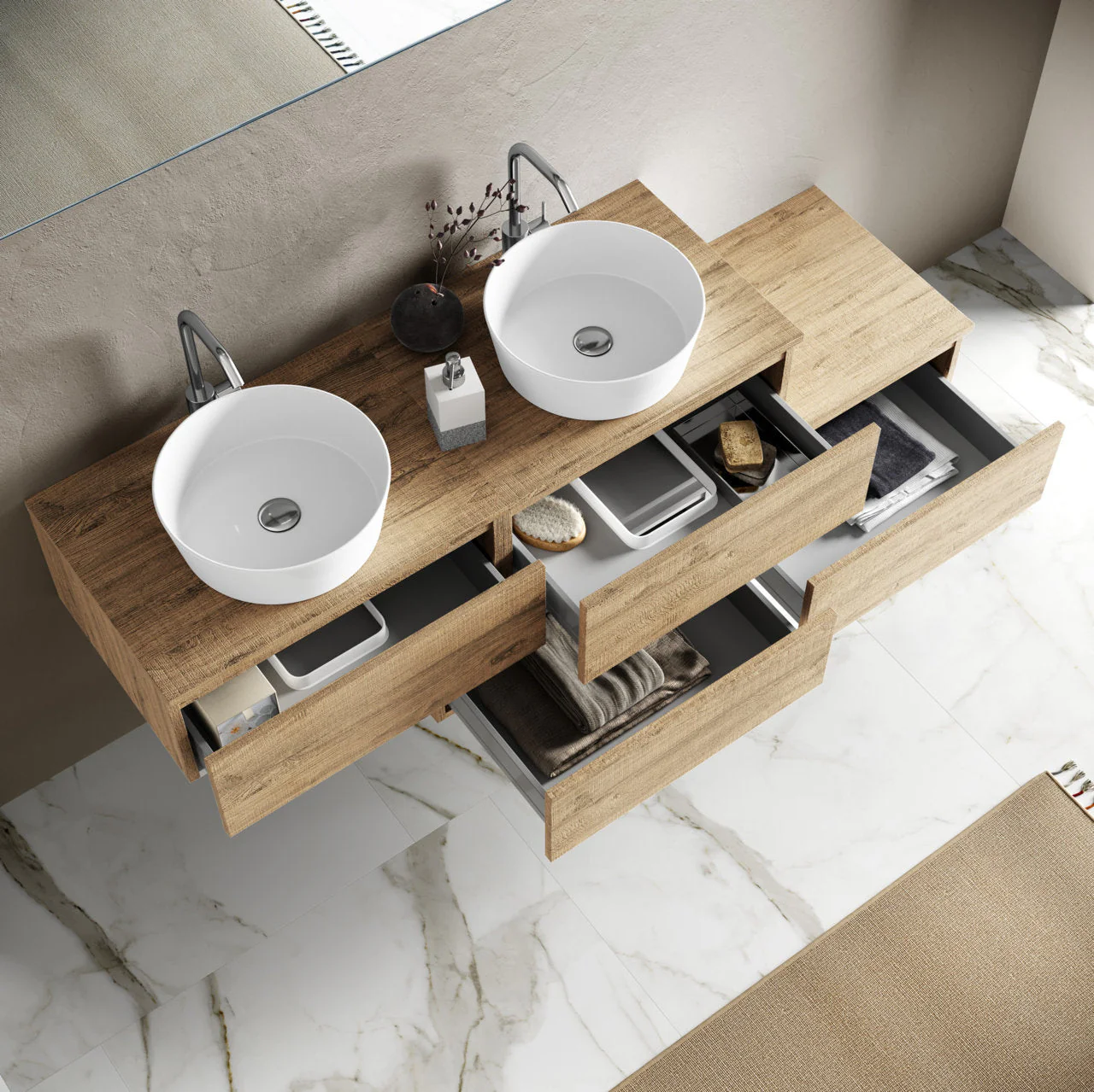 Composizione doppio lavabo 8 pezzi YOKA quercia - Image 3
