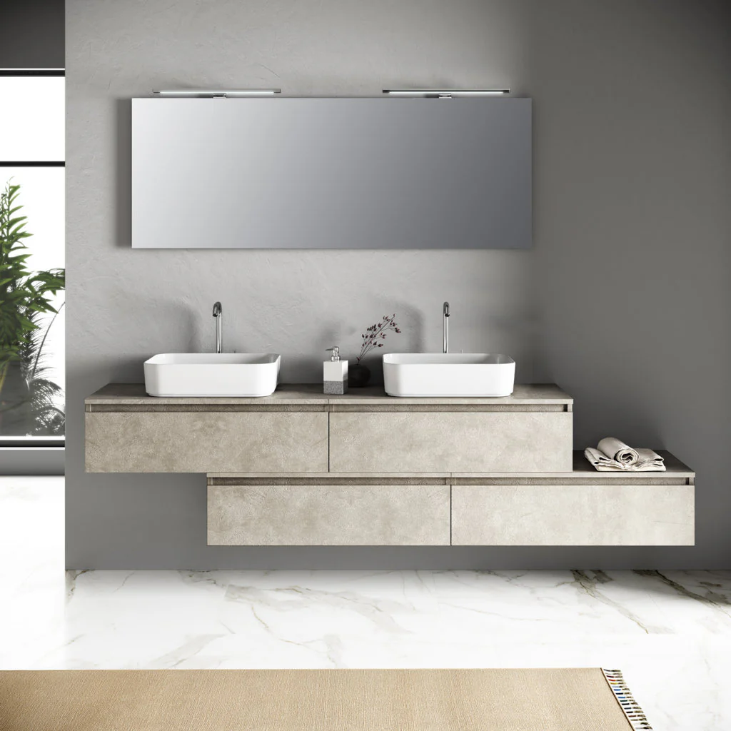 Composizione doppio lavabo 9 pezzi YOKA avana
