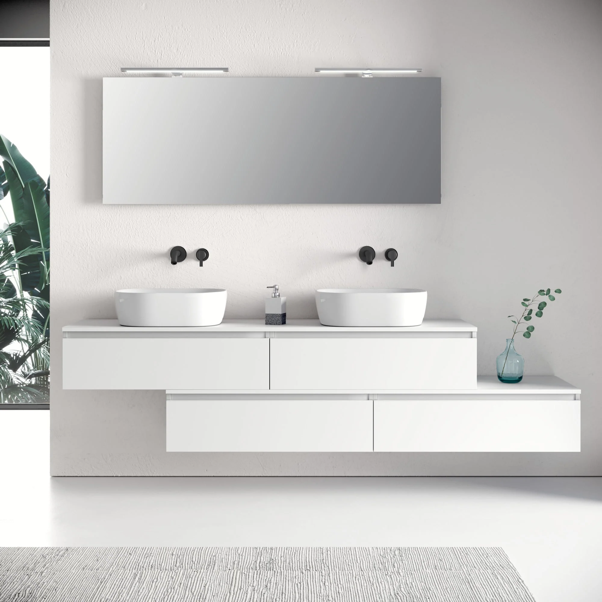 Composizione doppio lavabo 9 pezzi YOKA bianco opaco