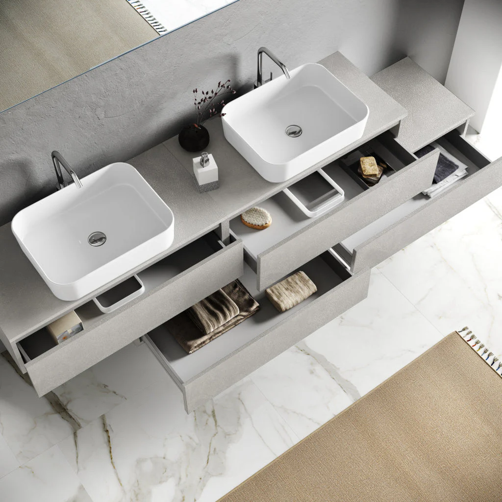 Composizione doppio lavabo YOKA-16 bianco pietra - Image 2