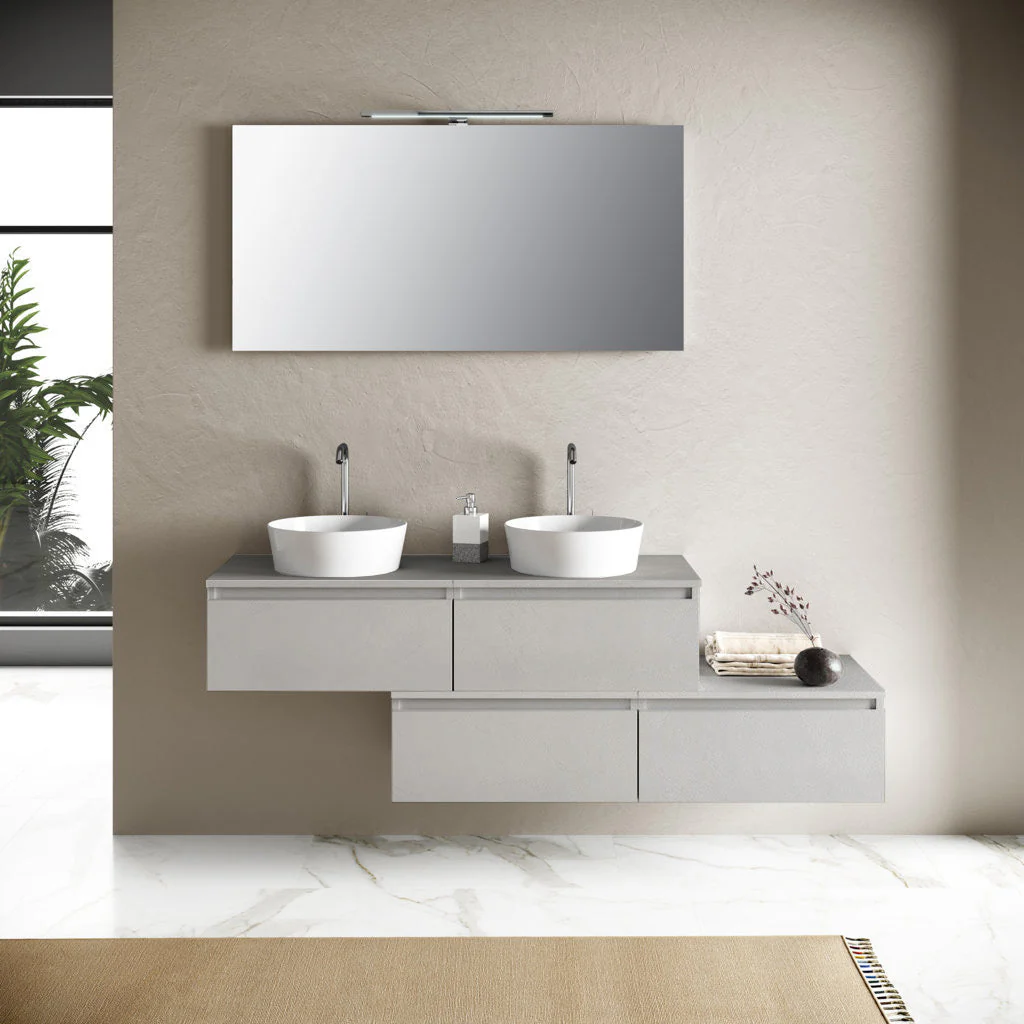 Composizione doppio lavabo YOKA-17 bianco pietra