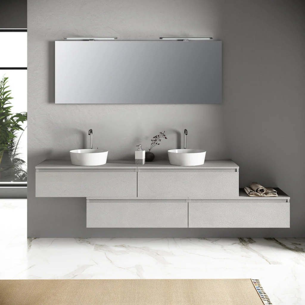 Composizione doppio lavabo YOKA-19 bianco pietra