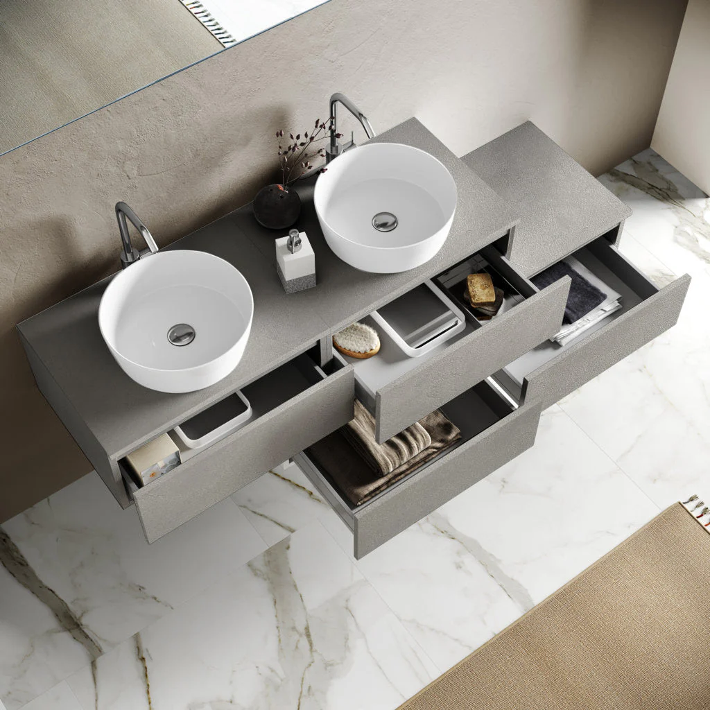 Composizione doppio lavabo YOKA-19 bianco pietra - Image 2
