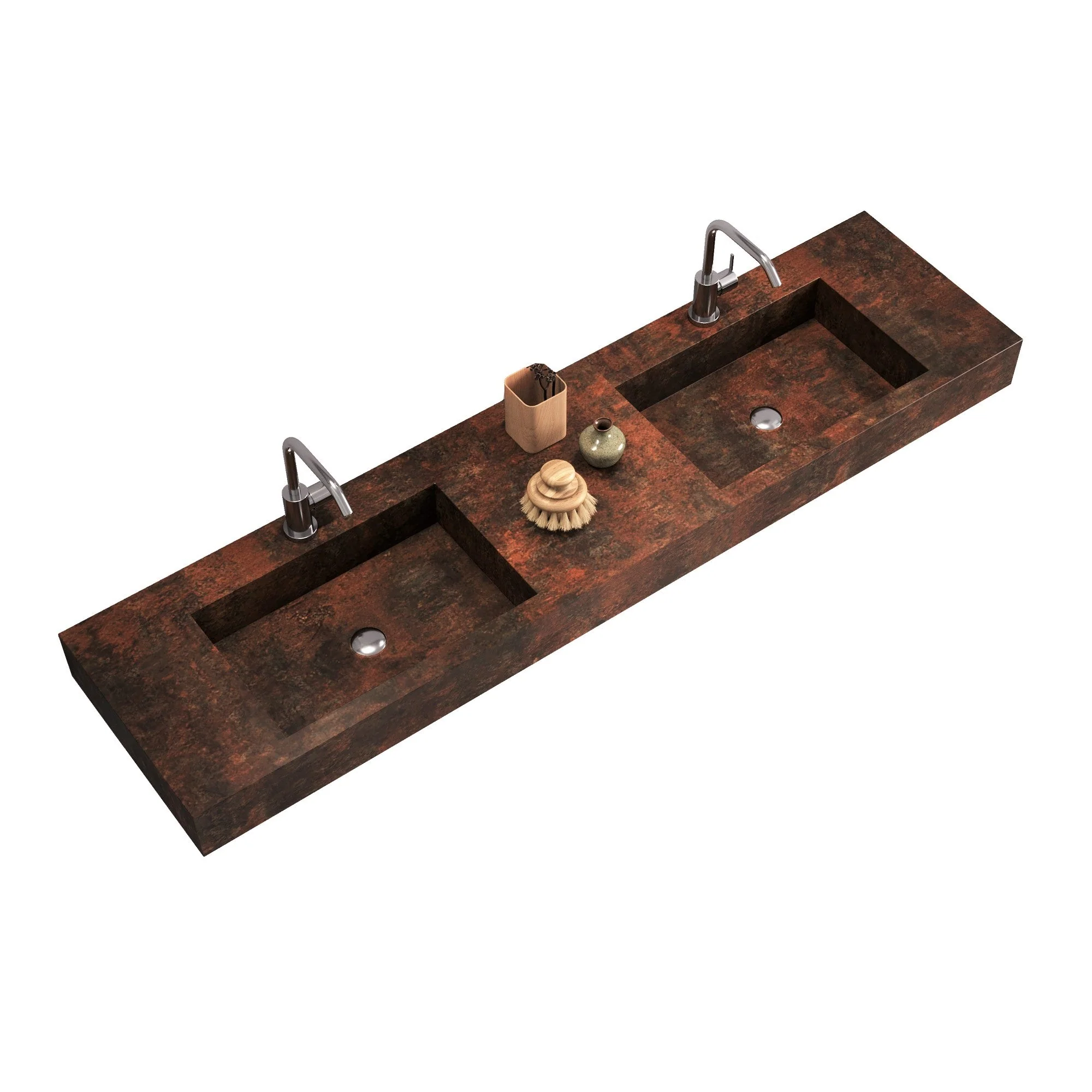 Composizione doppio lavabo YOKA-22 corten/bianco pietra - Image 3