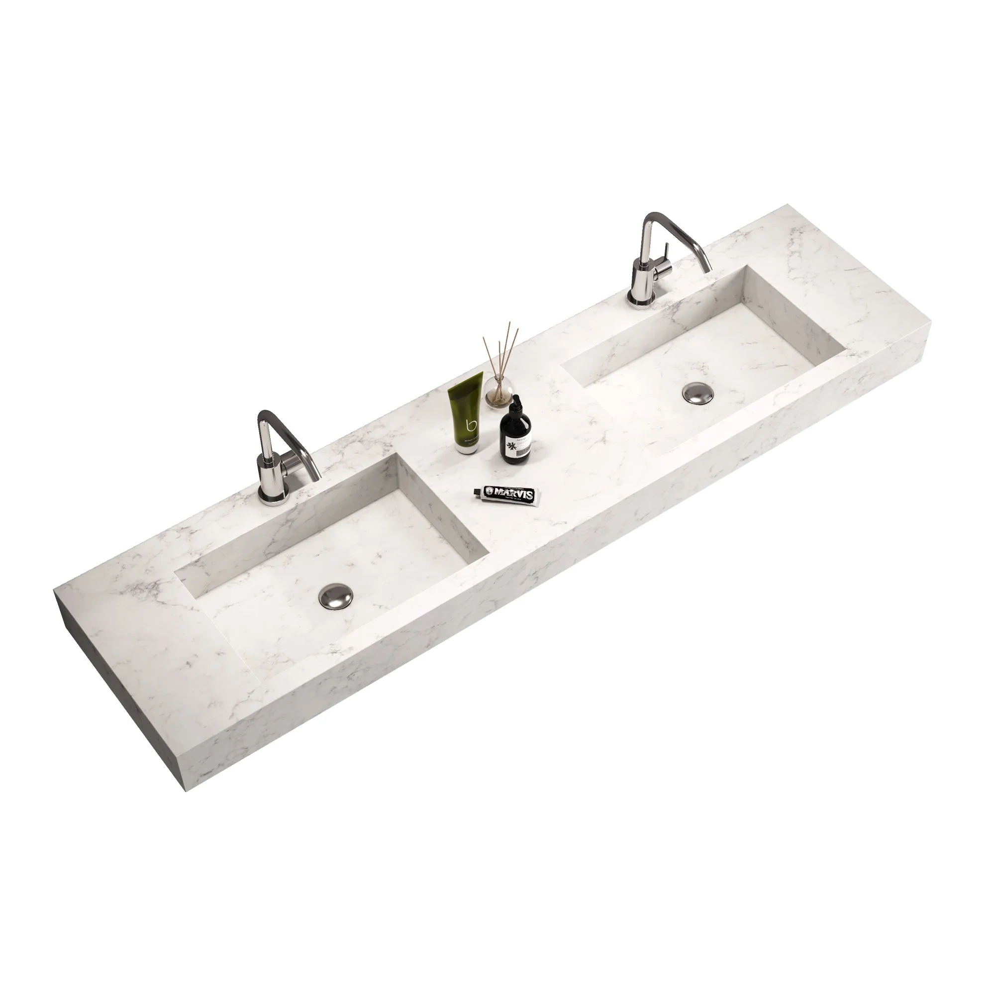 Composizione doppio lavabo YOKA-22 marmo carrara/bianco pietra - Image 3
