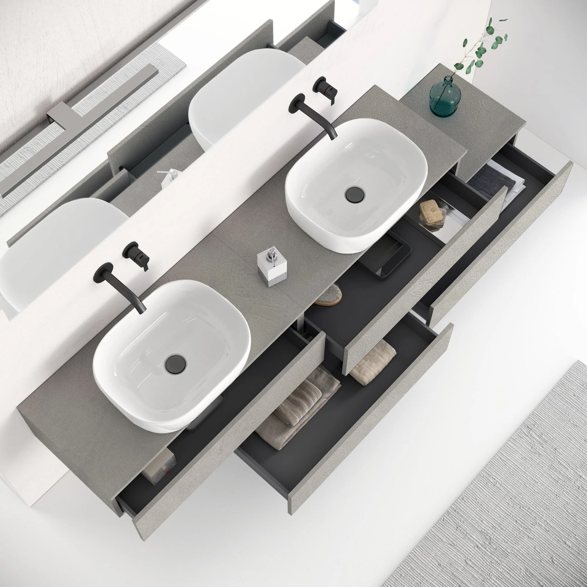 Composizione doppio lavabo YOKA-29 bianco pietra - Image 2