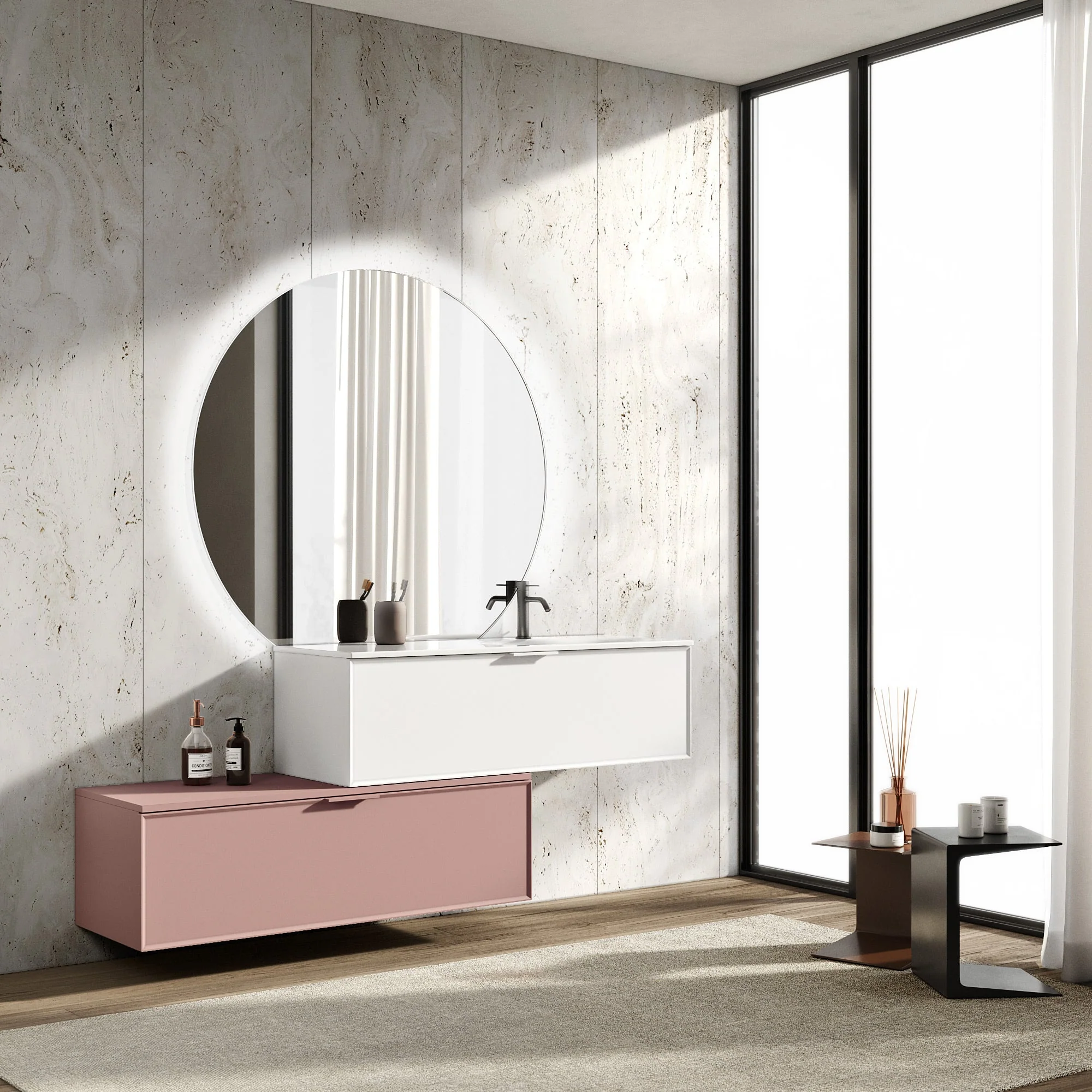 Composizione vasca DX CUPIDO-54 bianco/rosa cipria