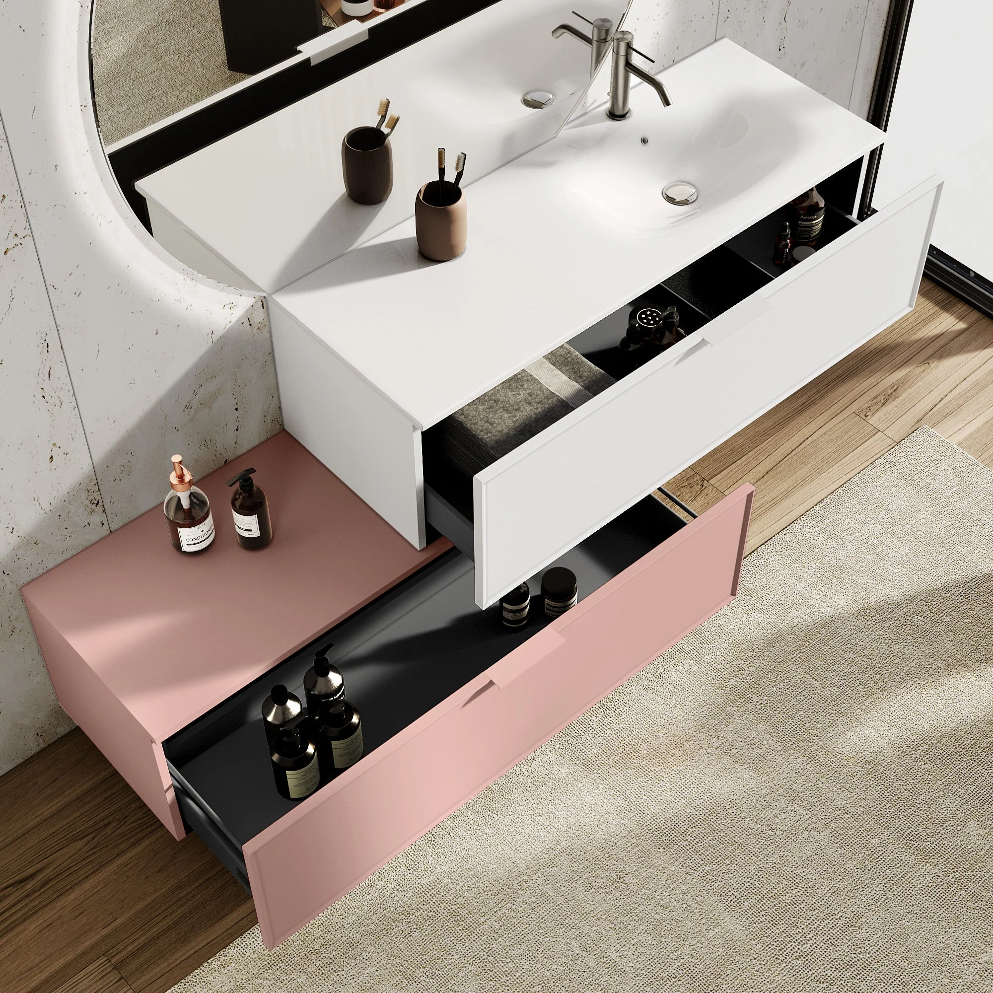 Composizione vasca DX CUPIDO-54 bianco/rosa cipria - Image 2