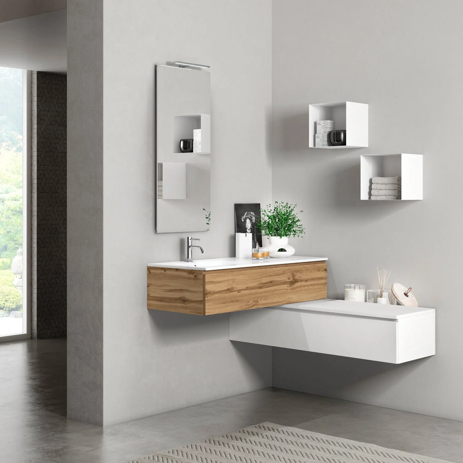 Composizione vasca SX YOKA-07 quercia/bianco