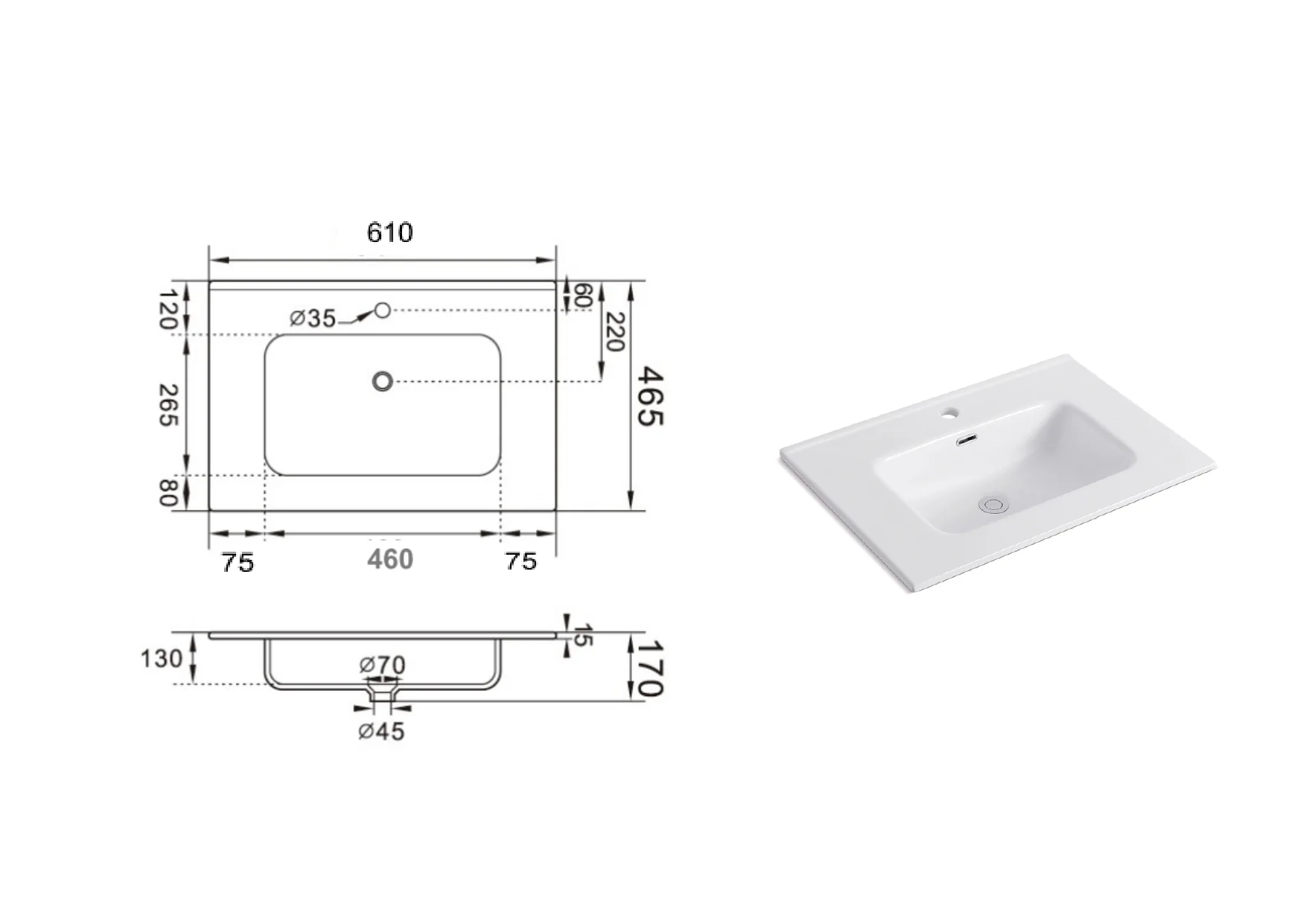 Lavabo da incasso FABRIS 2 60 cm - Image 4